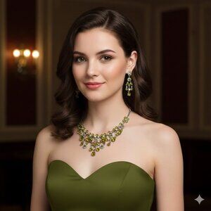 Olive Green Crystal Necklace Set